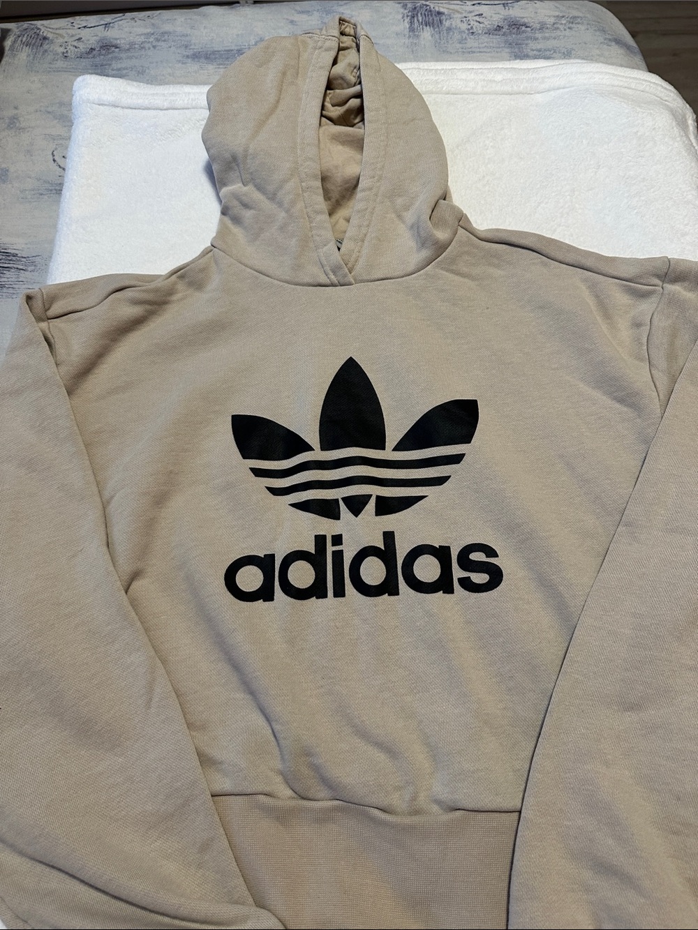 adidas Beige Hoodie with Black Trefoil Logo